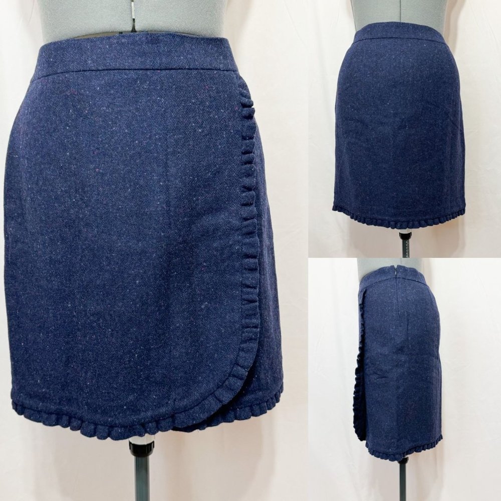 Talbots NWOT Sz 14P Blue Wool Faux Wrap A-Line Side Zip Lined Skirt